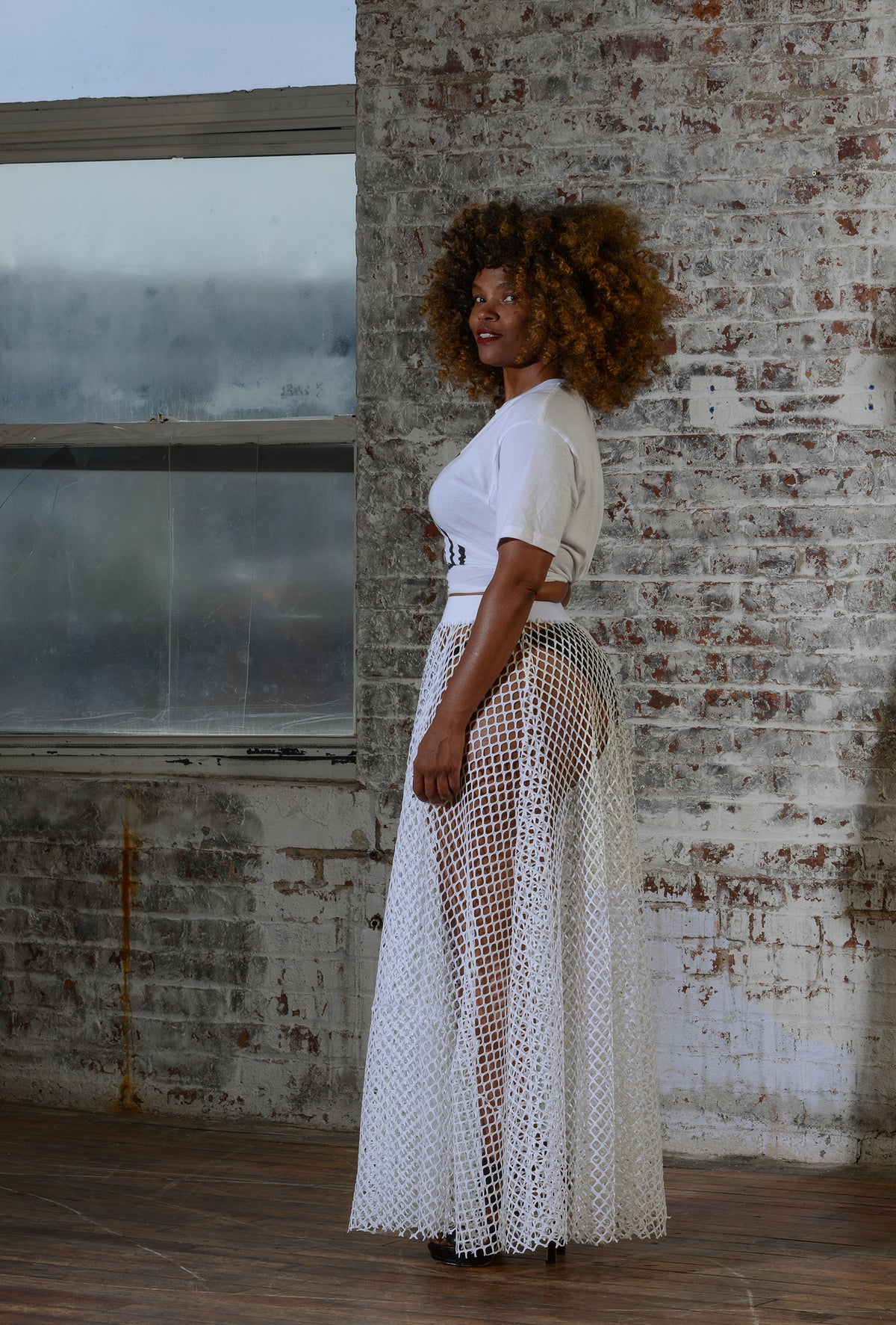 woven net skirt - white