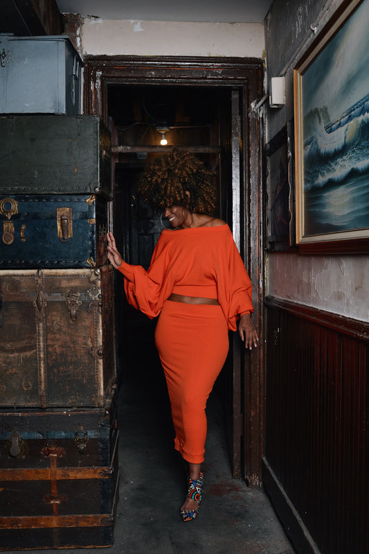 :: BRIGHTS :: bishop sleeve crop + pencil skirt