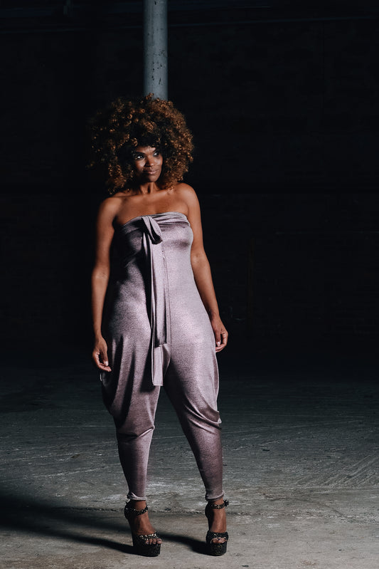 metallic strapless jumper