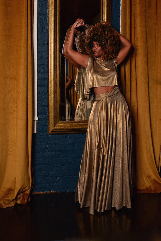 metallic drapy crop + circle
