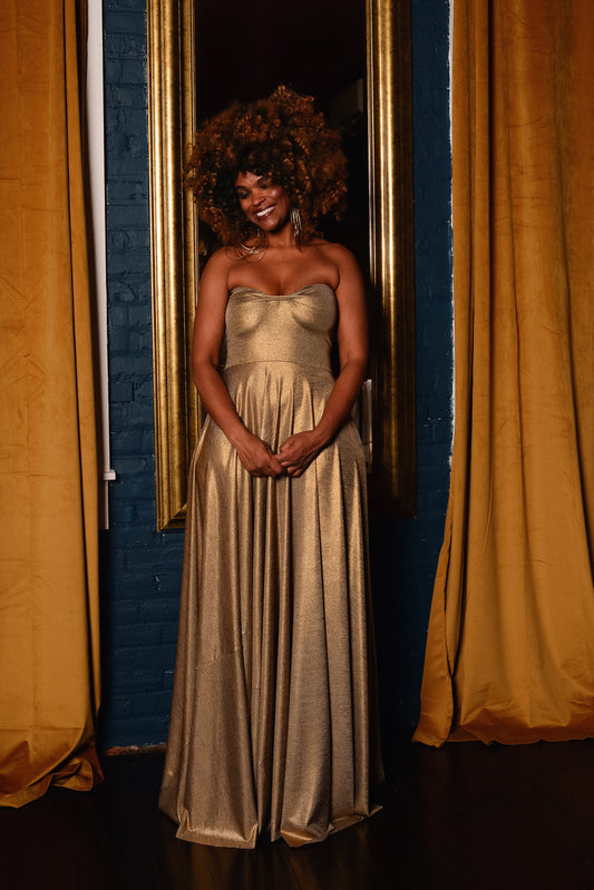 metallic strapless