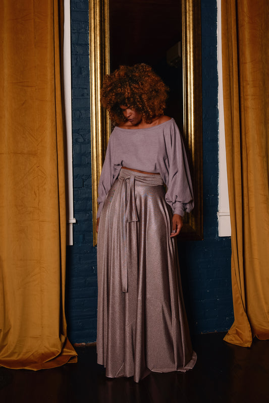 metallic mauve circle skirt + fashmere crop