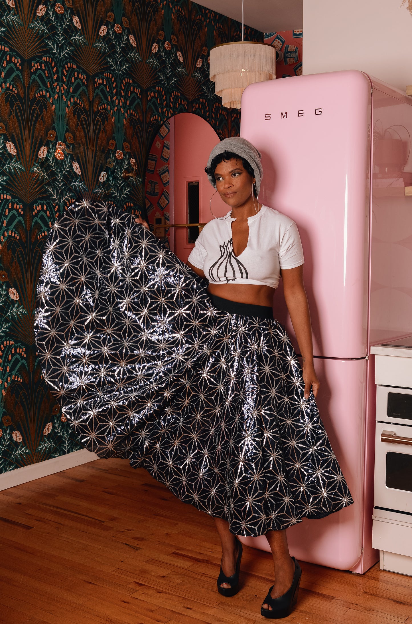 :: select :: starburst tea-length sequin skirt