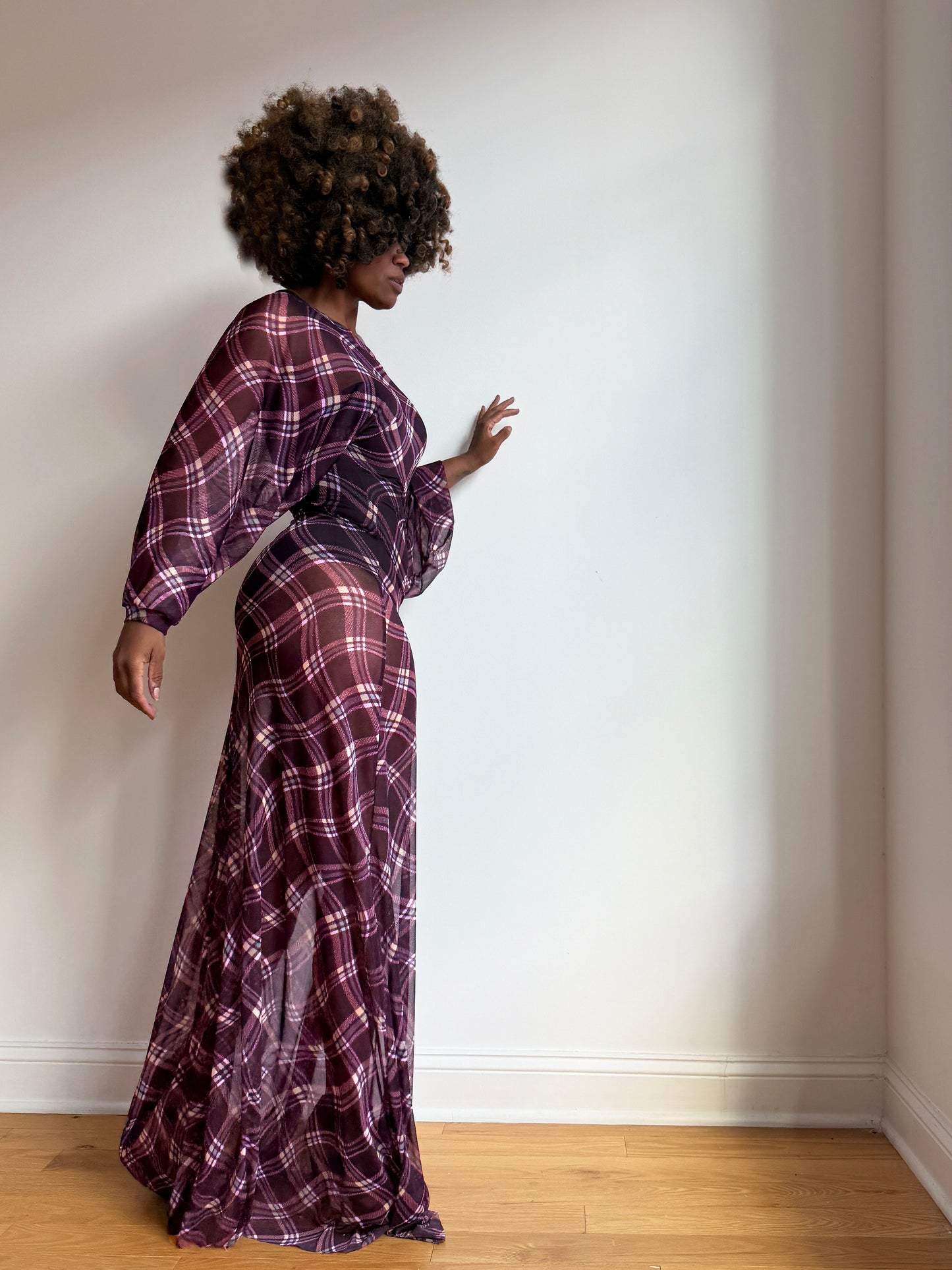 :: select :: purple plaid mesh batwing