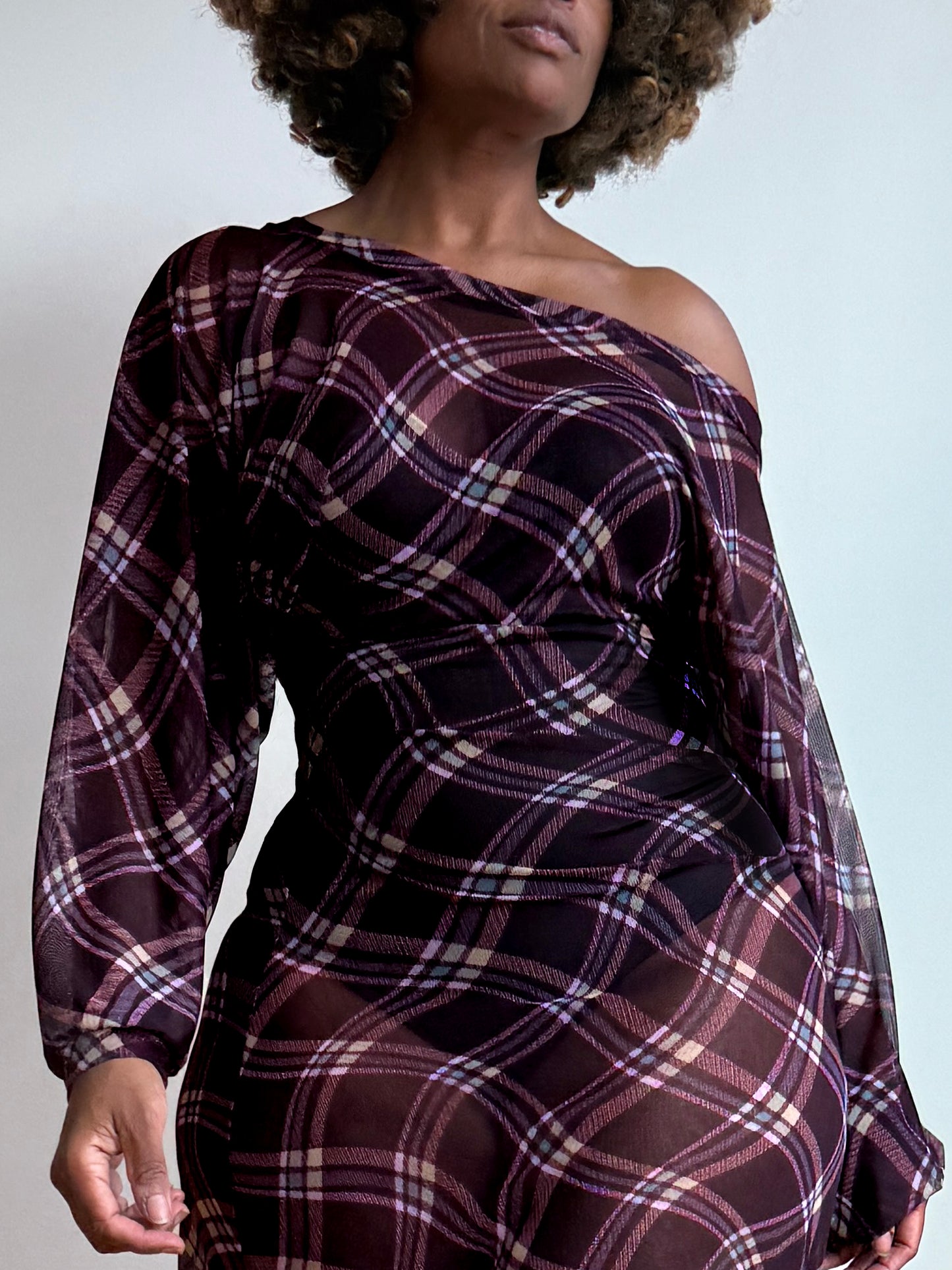 :: select :: purple plaid mesh batwing