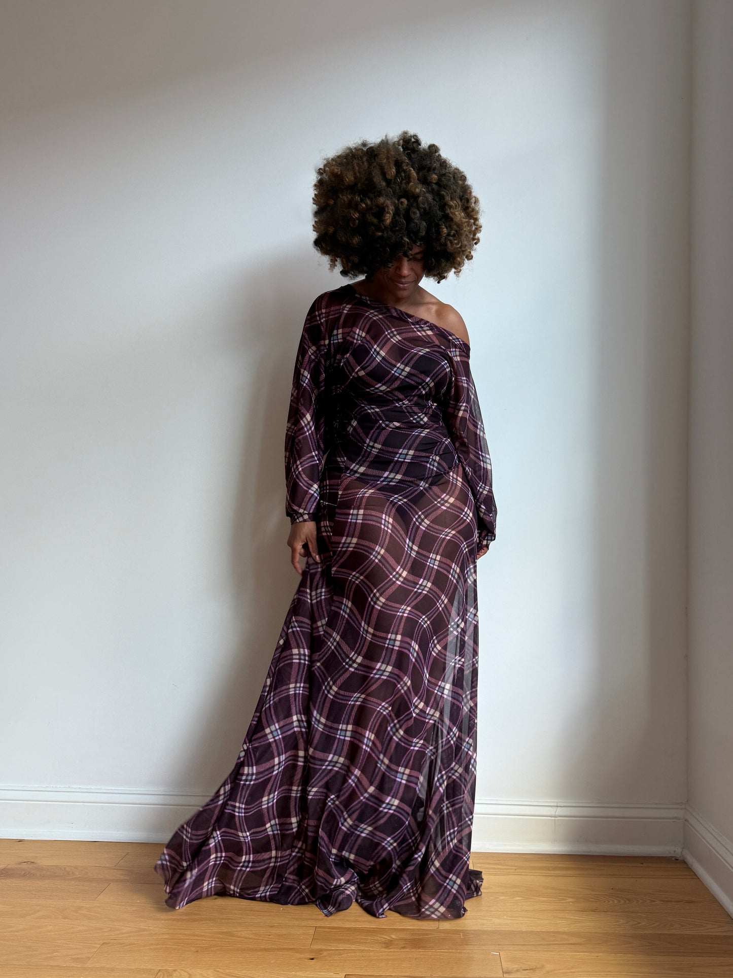 :: select :: purple plaid mesh batwing