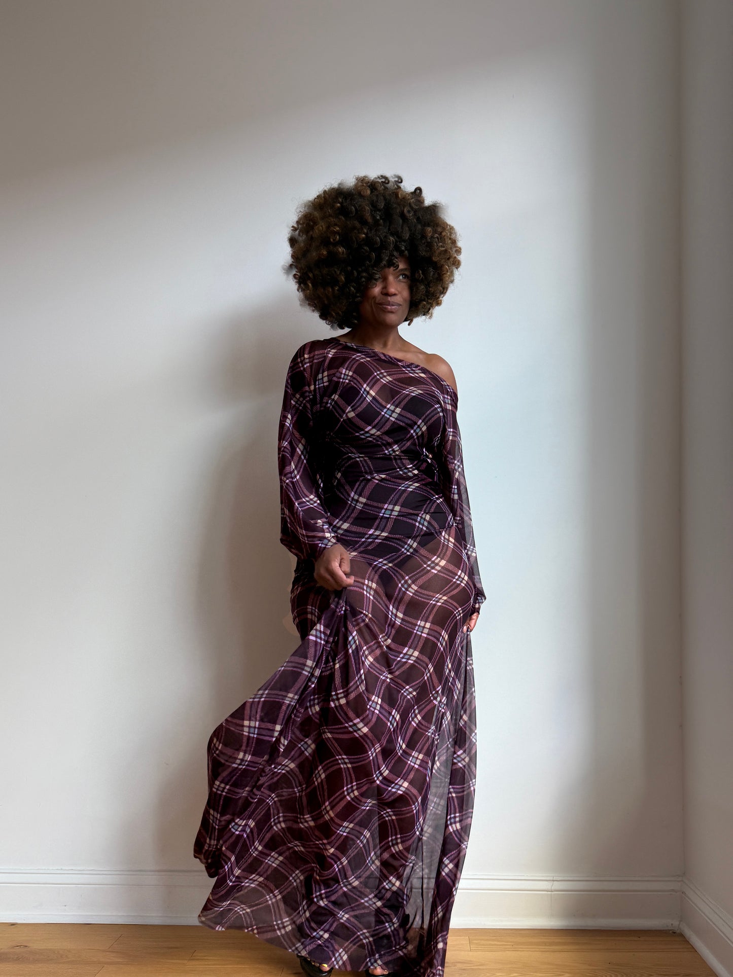:: select :: purple plaid mesh batwing