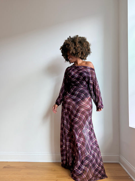 :: select :: purple plaid mesh batwing