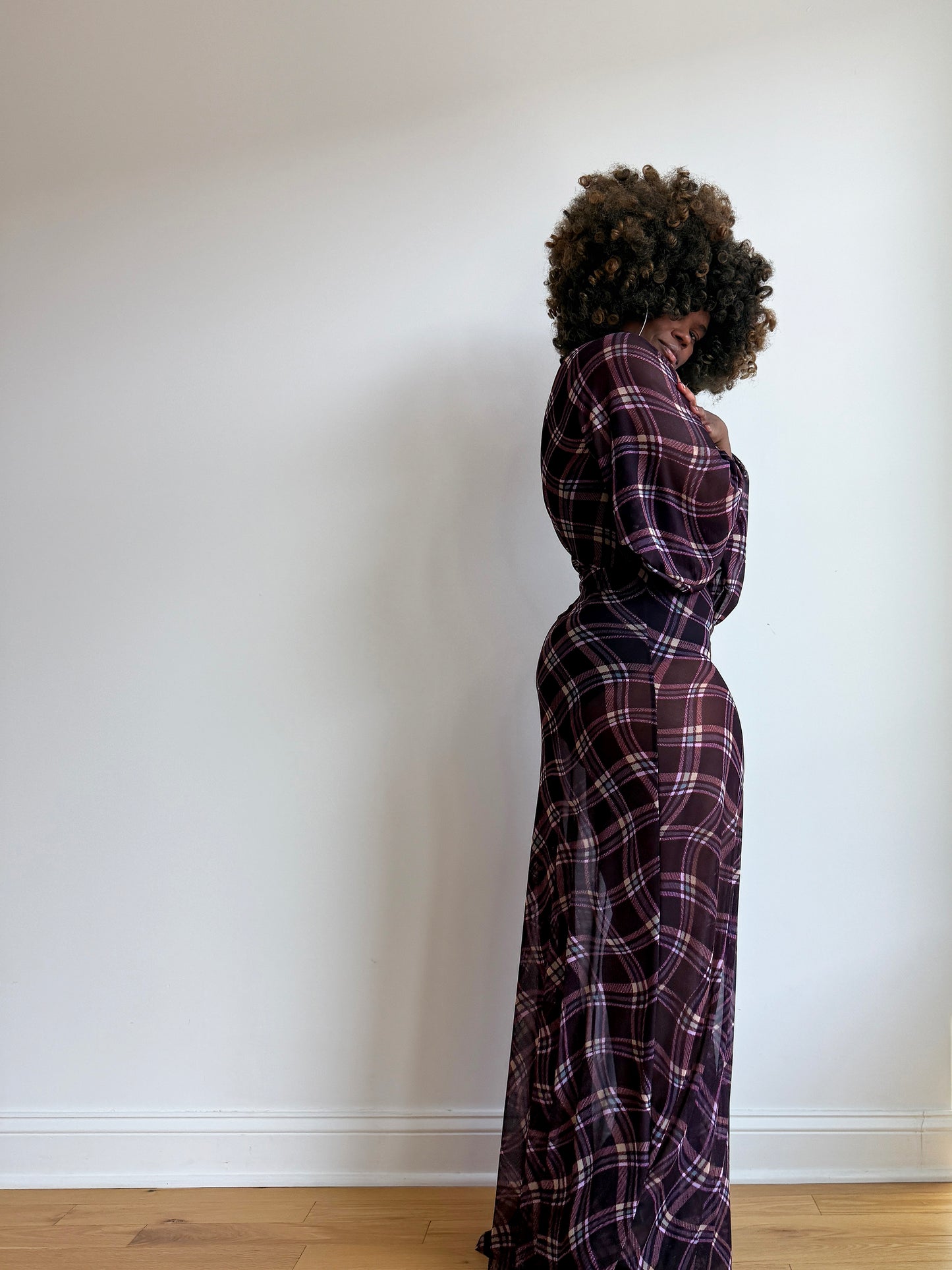 :: select :: purple plaid mesh batwing