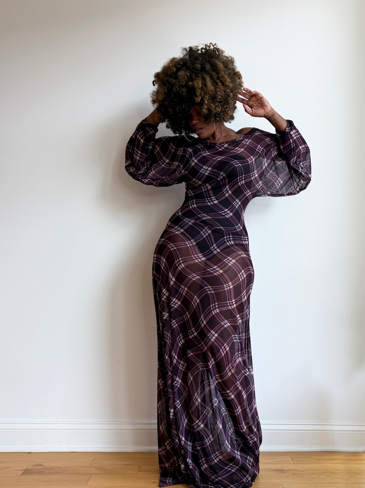 :: select :: purple plaid mesh batwing