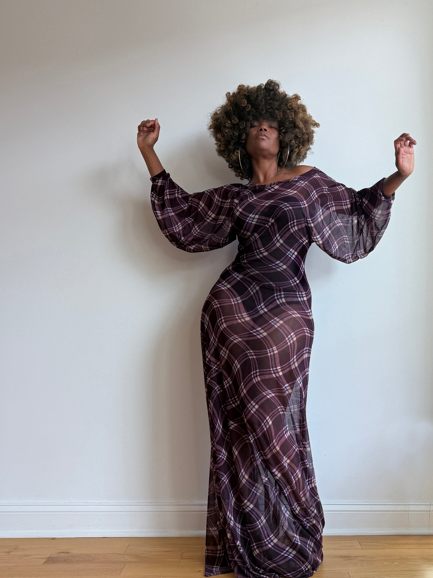 :: select :: purple plaid mesh batwing