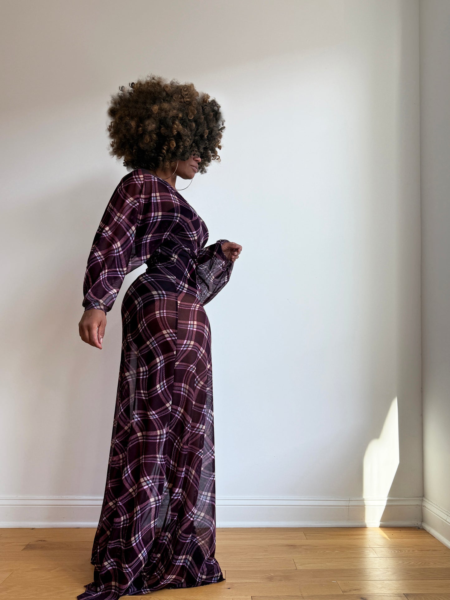 :: select :: purple plaid mesh batwing