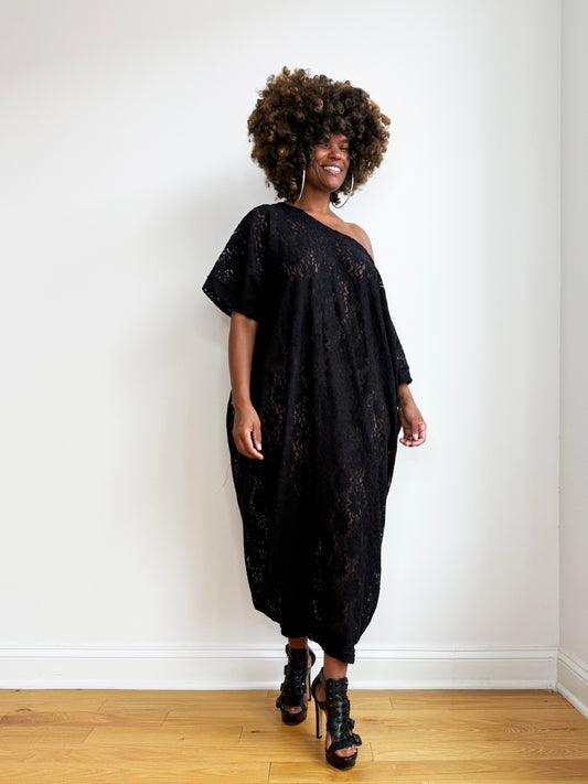 soft  lace drapy shift w/belt