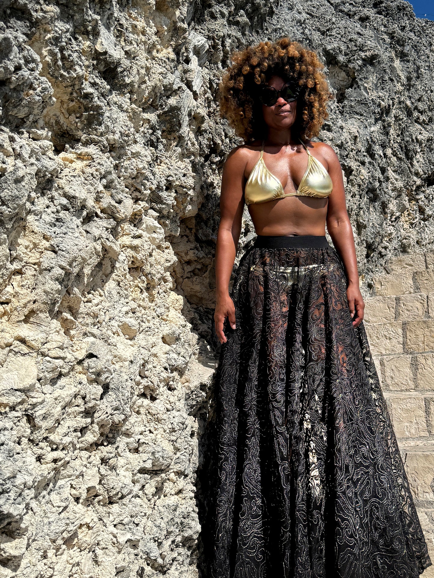 :: select :: embroidered lace skirt with gold lurex