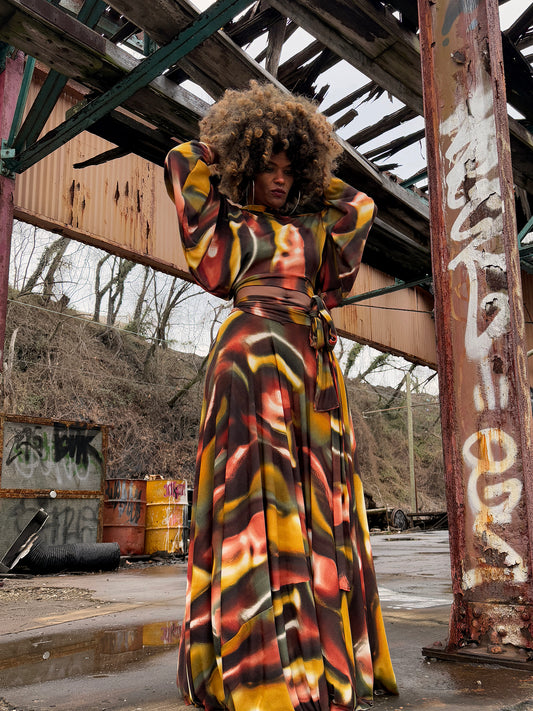 :: fire :: harvest knit slope crop + circle skirt