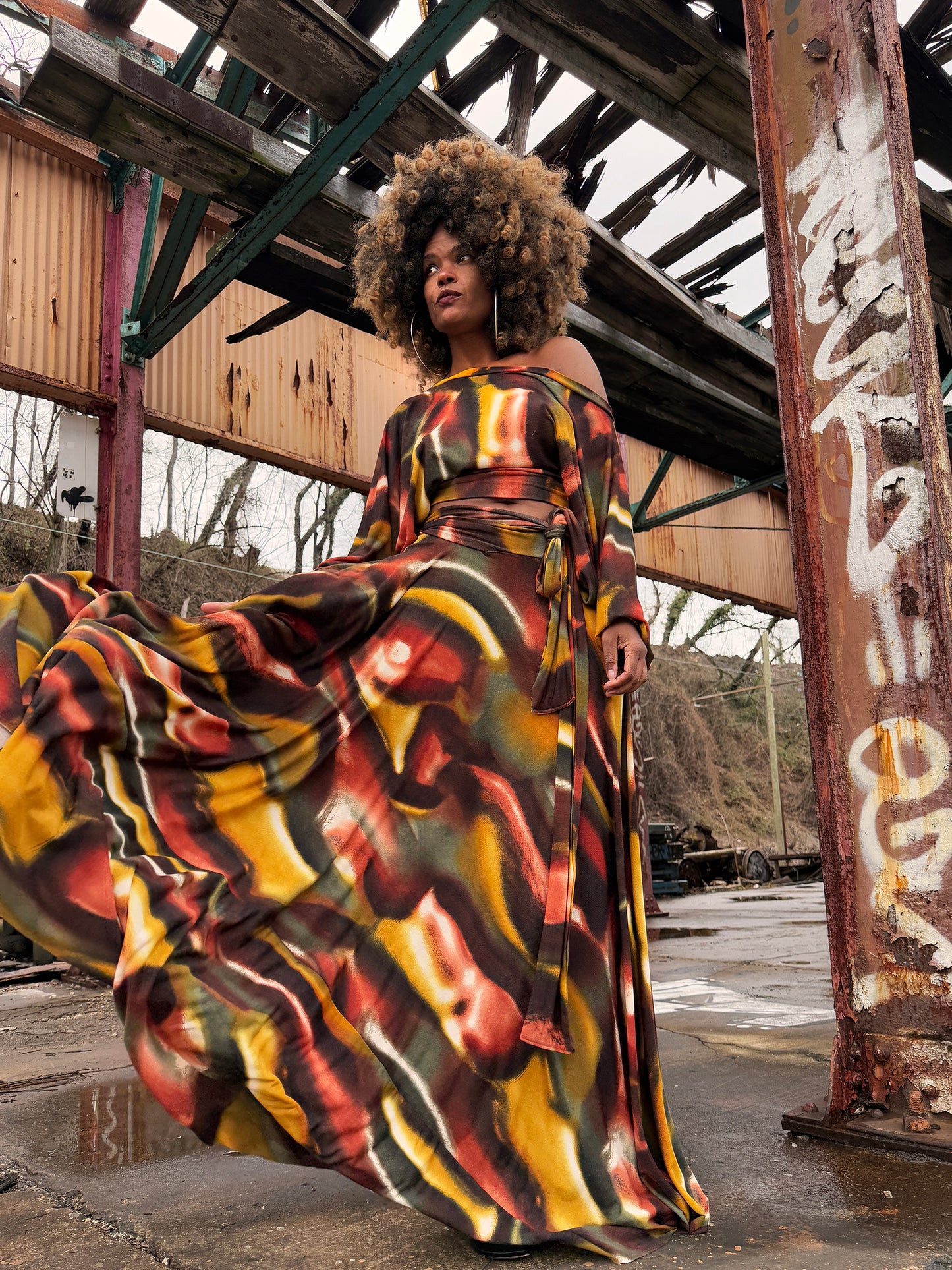 :: fire :: harvest knit slope crop + circle skirt