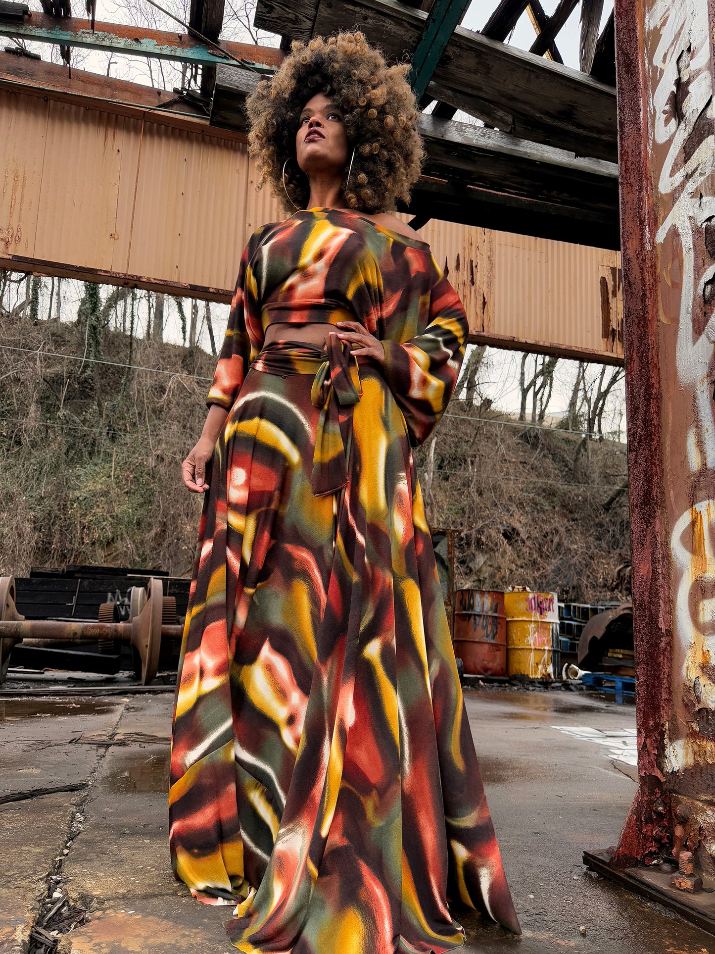 :: fire :: harvest knit slope crop + circle skirt