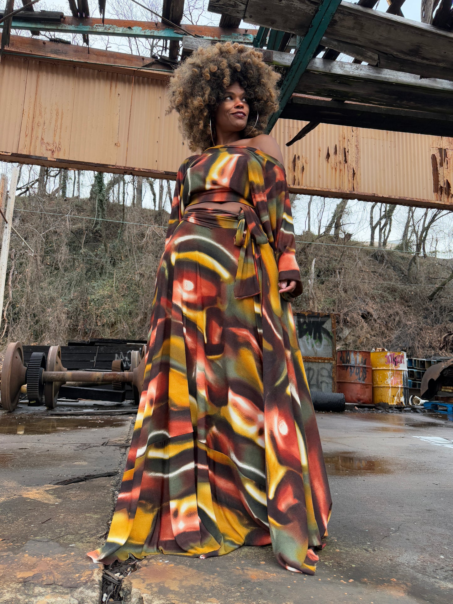 :: fire :: harvest knit slope crop + circle skirt