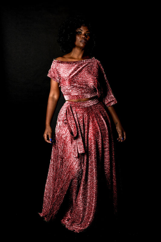 :: select :: metallic off slope crop + circle skirt