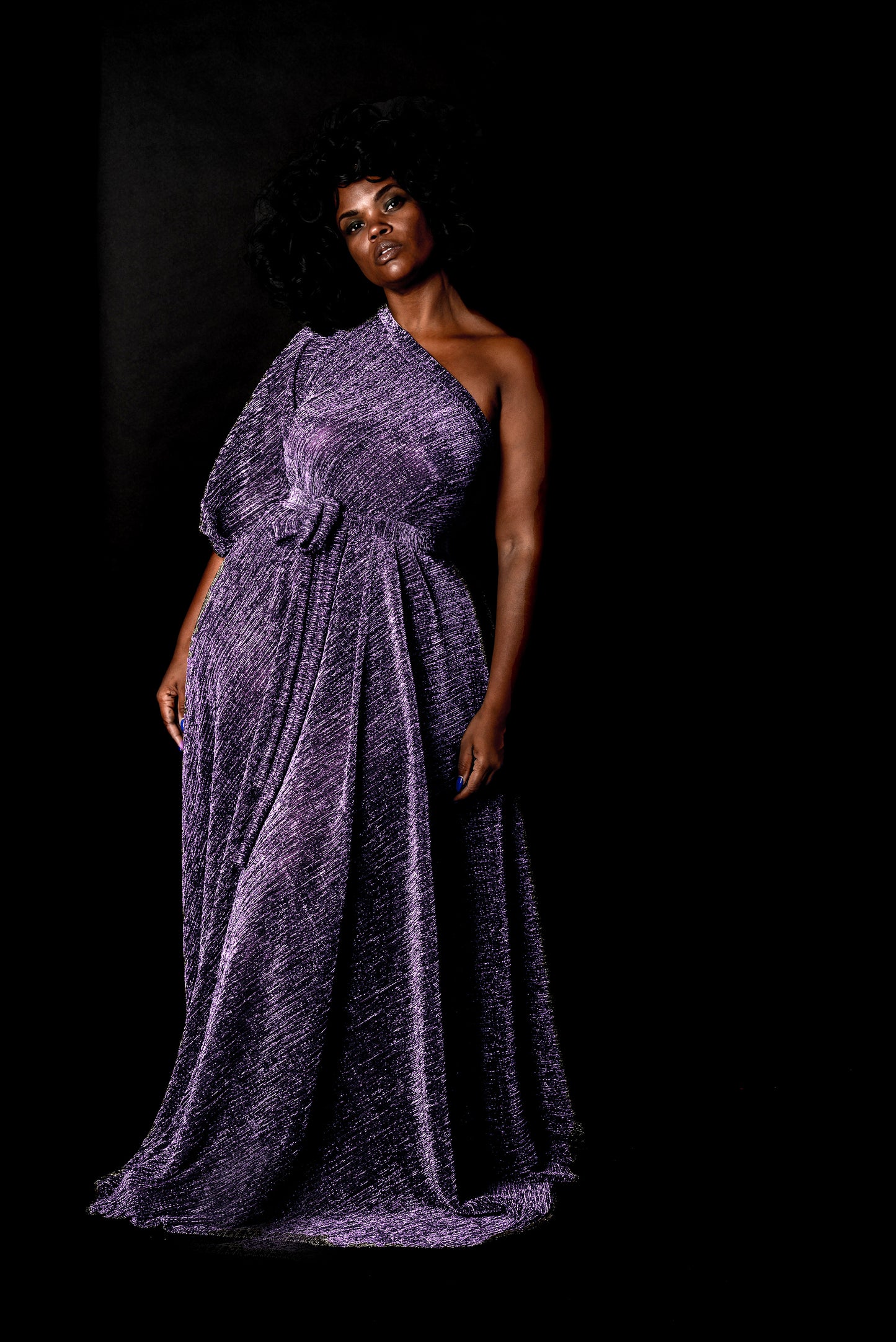 :: select :: metallic one-shoulder mid-sleeve grecian