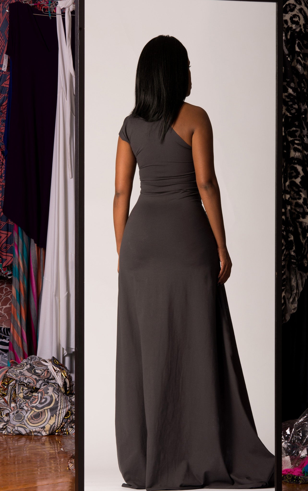 one-shoulder block sleeve dress