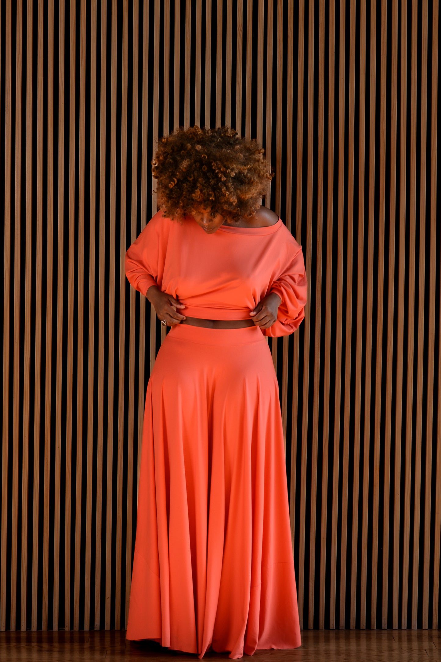long sleeve 'i have weekends off' two piece (crop and circle skirt)