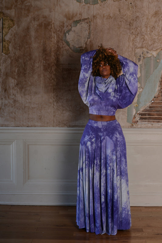 :: select :: long sleeve tie-dyed 'i have weekends off' two-piece w/ cowl