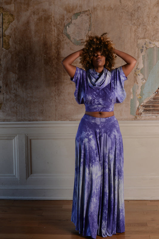 :: select :: short sleeve tie-dyed 'i have weekends off' two-piece w/ cowl