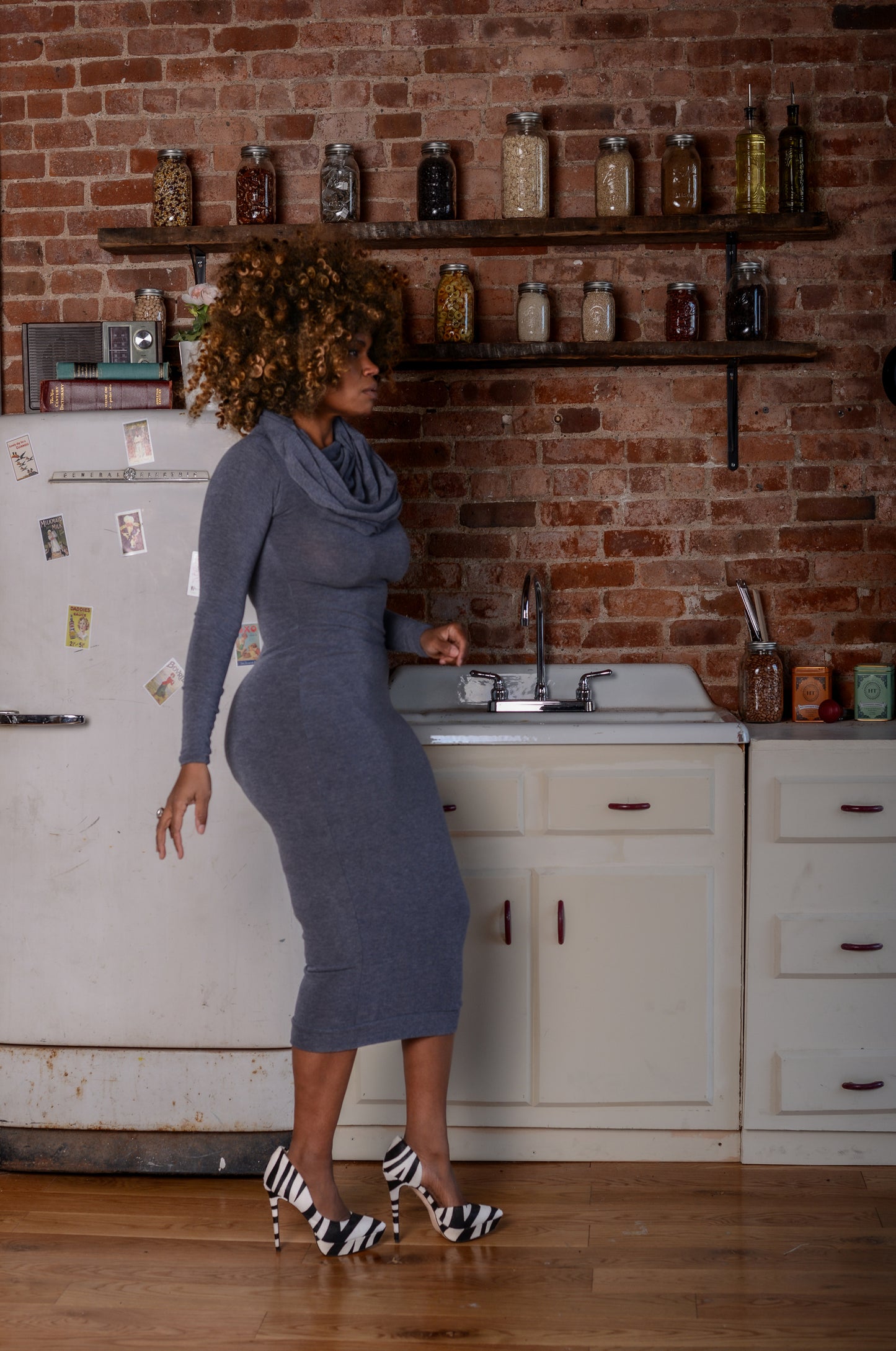 knit cowl-neck pencil dress