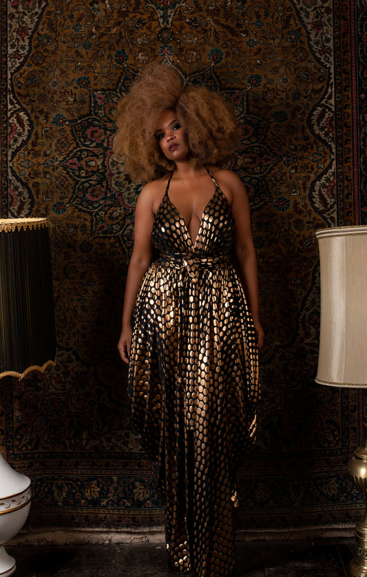 gold dot drape halter