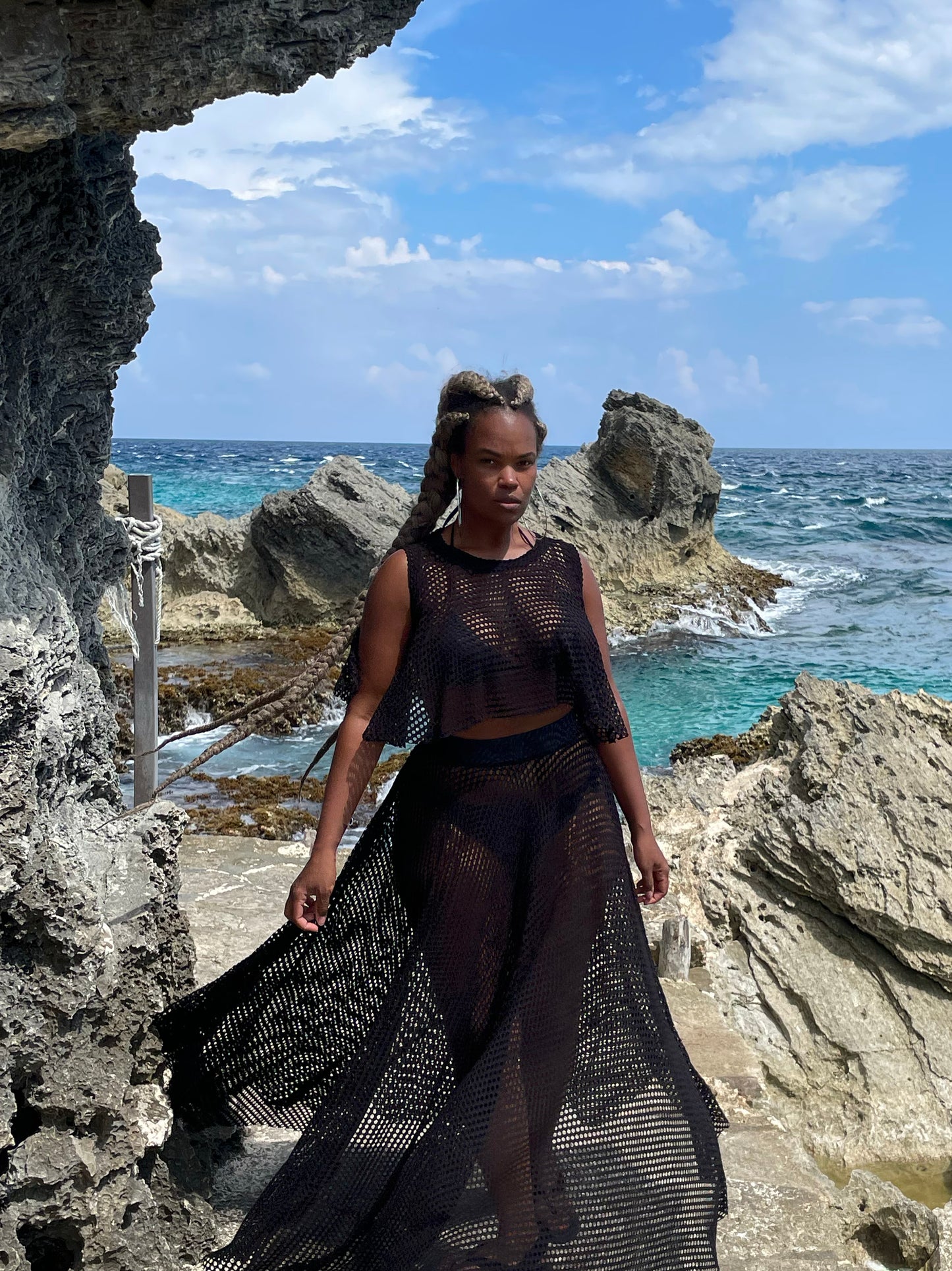 mesh crop & skirt