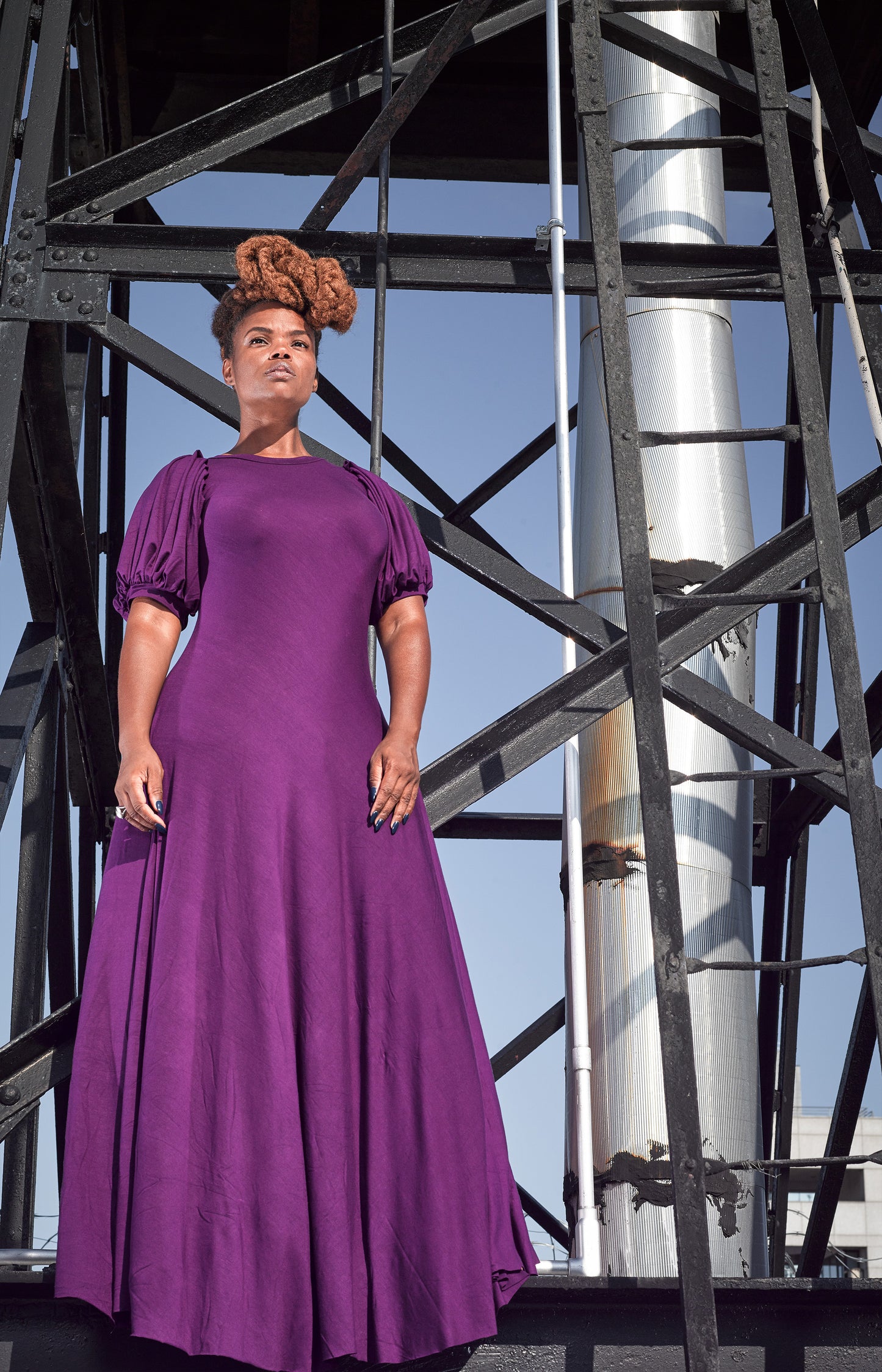 puff cap crew neck dress