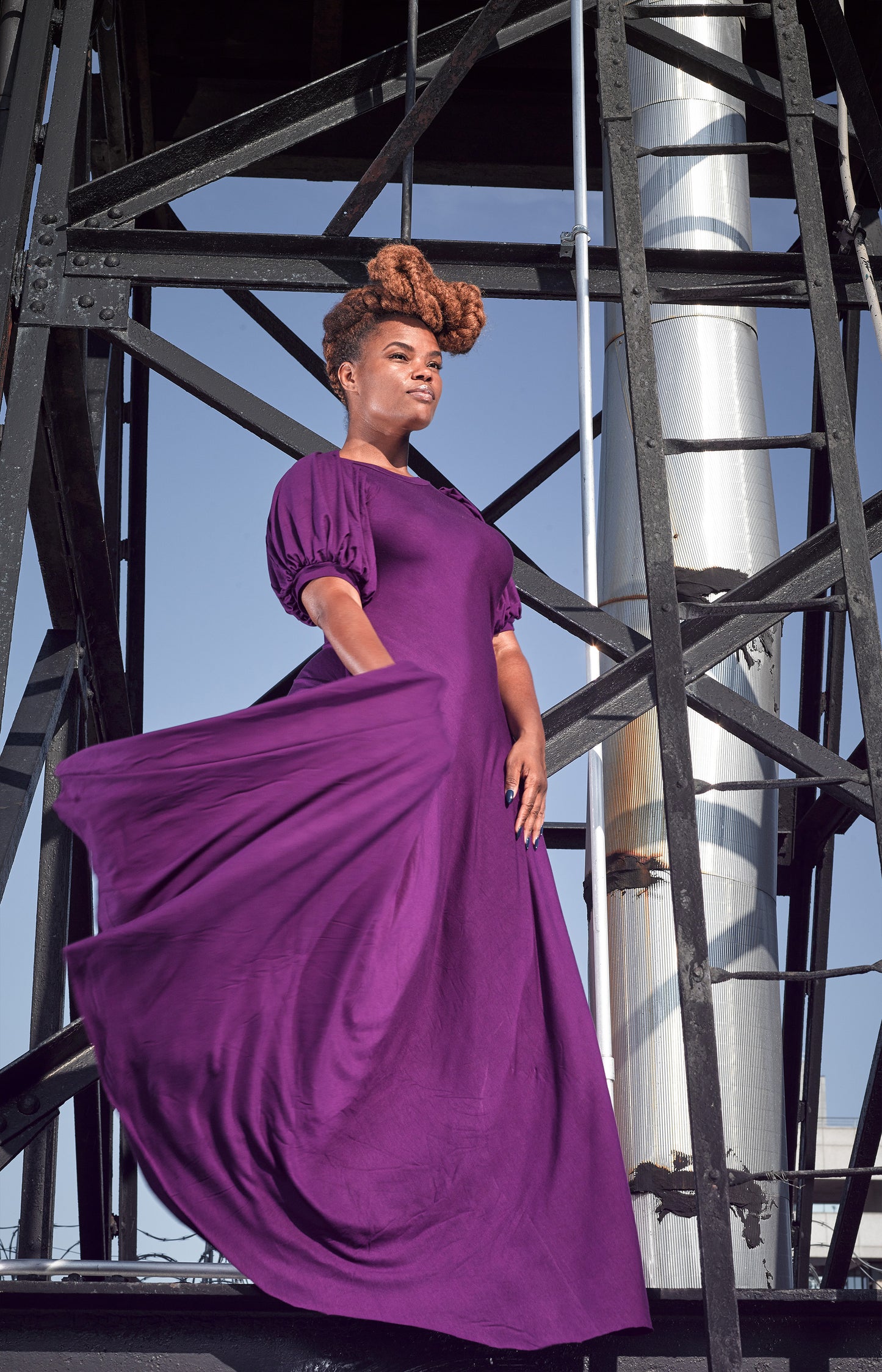 puff cap crew neck dress