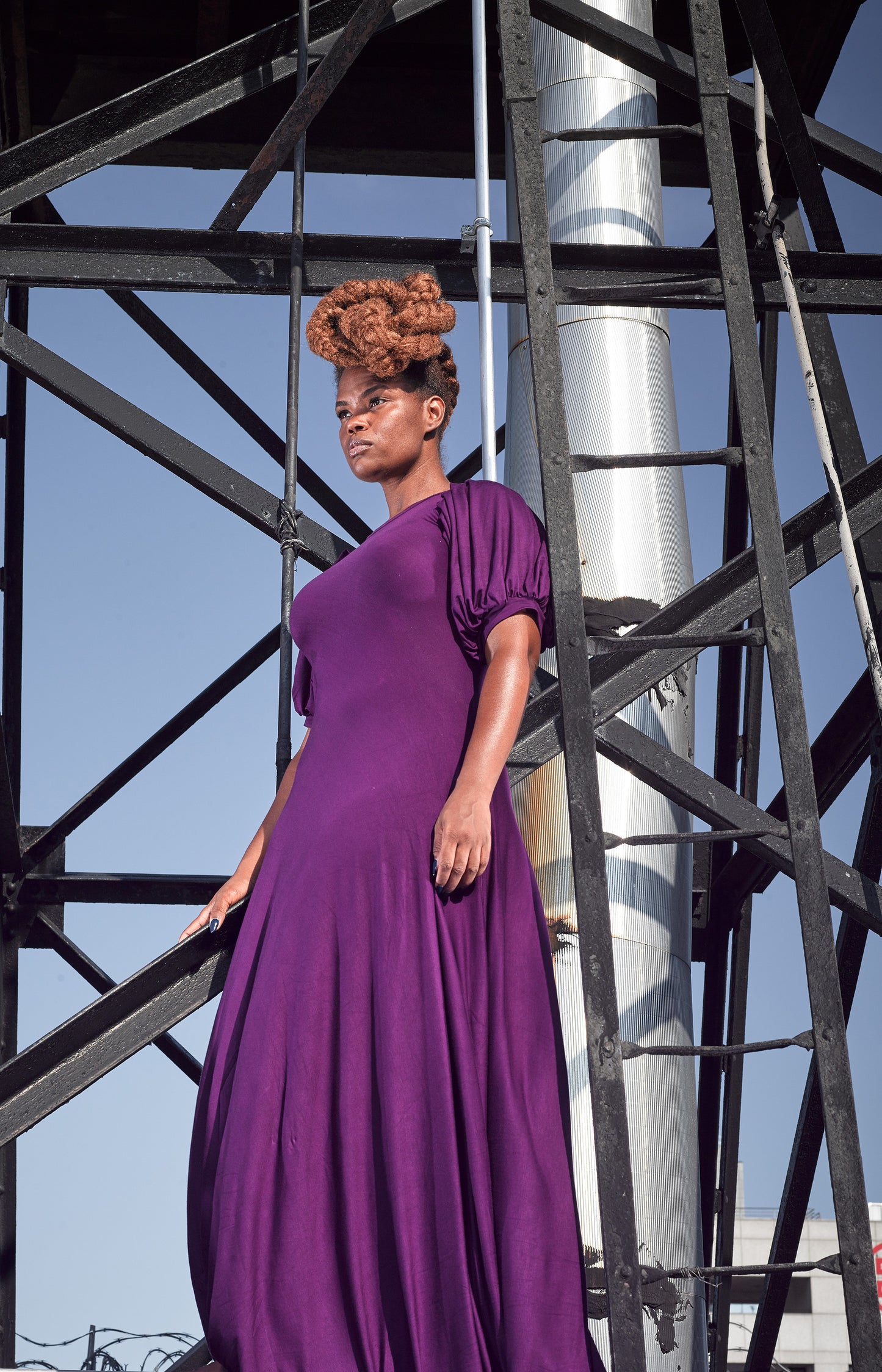 puff cap crew neck dress