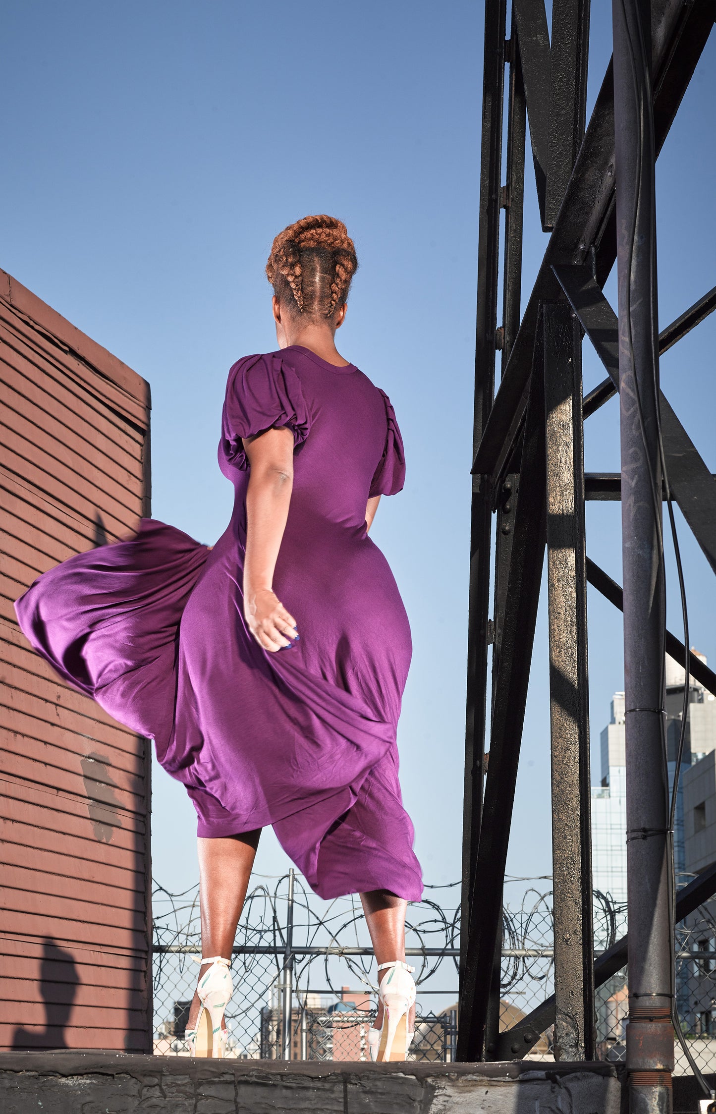 puff cap crew neck dress