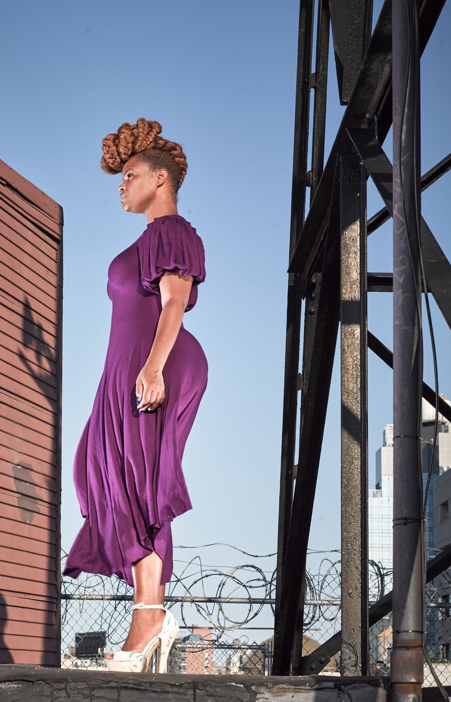 puff cap crew neck dress