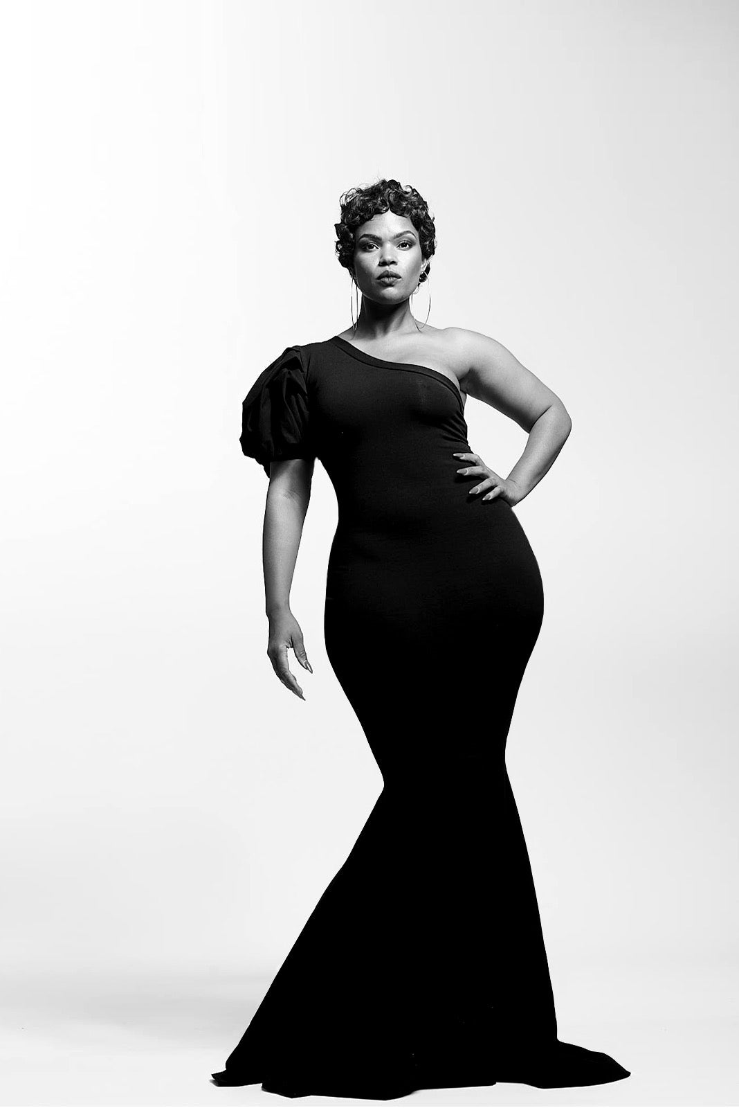 one-shoulder puff fishtail