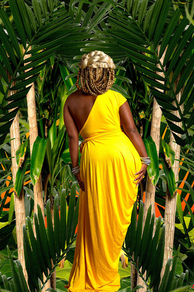 one-shoulder cap sleeve drape - long