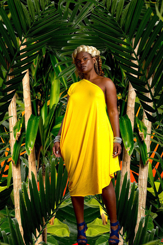 one-shoulder cap sleeve drape - short