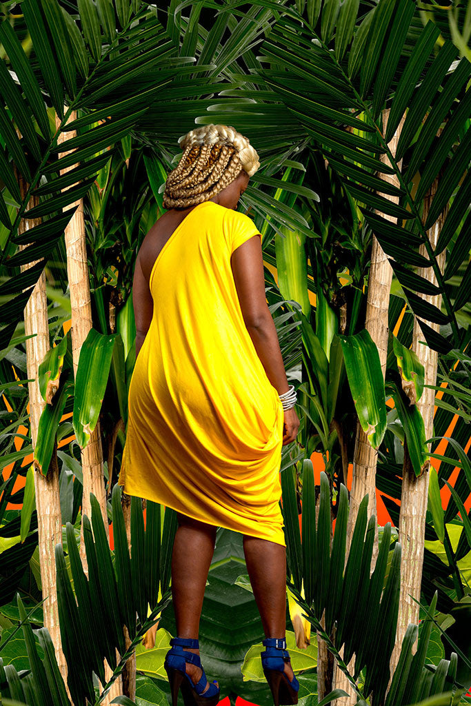 one-shoulder cap sleeve drape - short