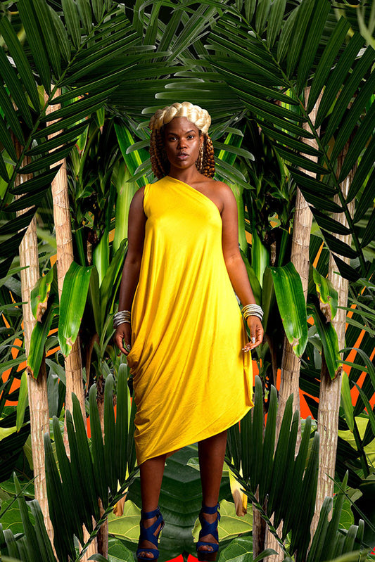 one-shoulder sleeveless drape - short