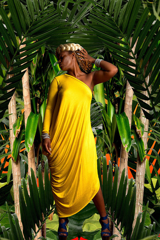 one-shoulder long sleeve drape - short